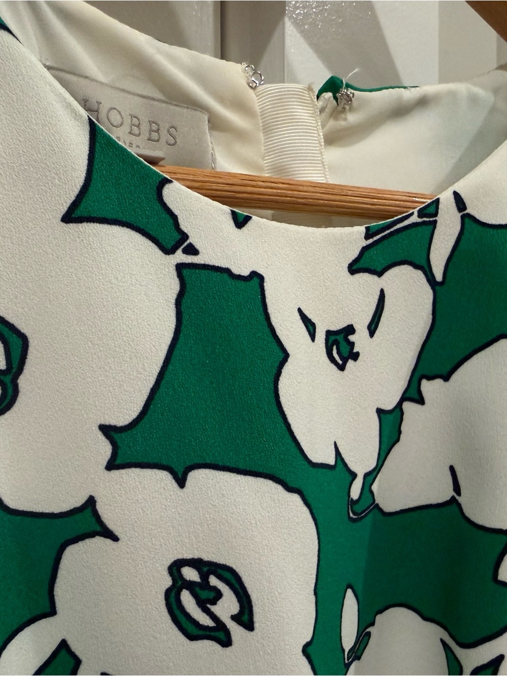 HOBBS London Green and White Evie Dress, tie-waist